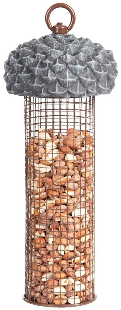 Závesné kŕmidlo pre vtáky Acorn2, 27,5x10 cm, kov/polyesterová živica, sivá