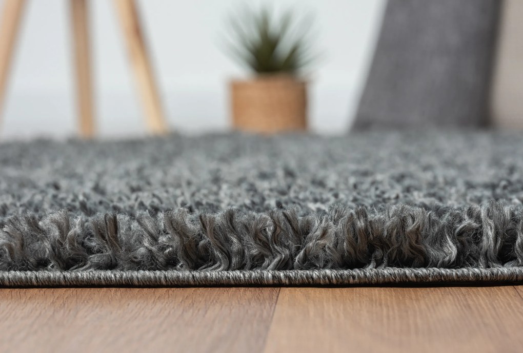 Kusový koberec My Shaggy dunkelgrau kruh, 150x150 (priemer) kruh, šedá, chodba / predsieň, My Flair