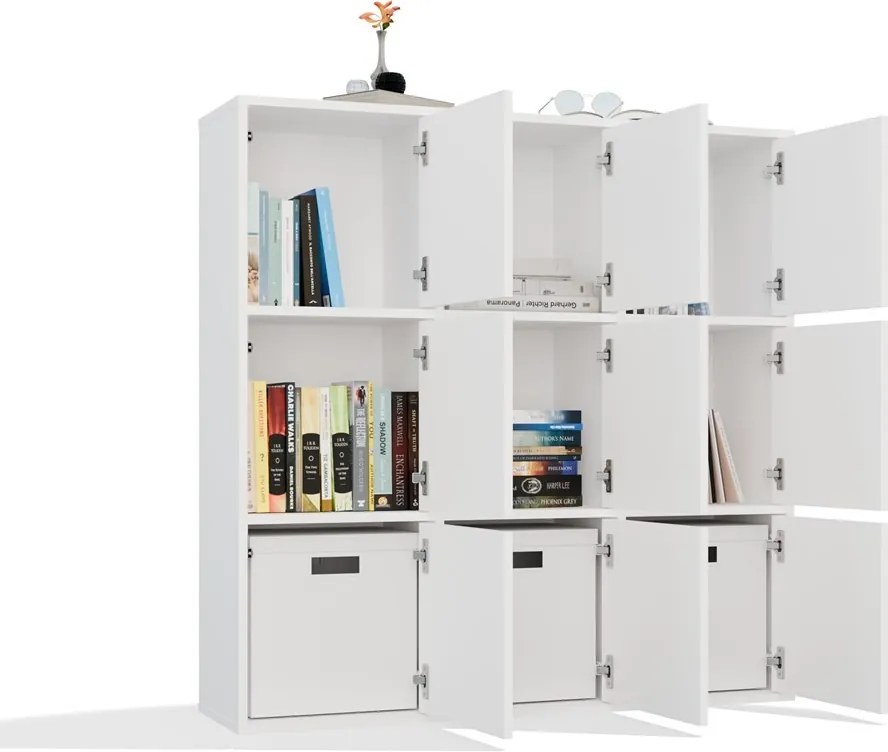 Regál MALAX 3x3 s 3 dvierkami 110 cm biely