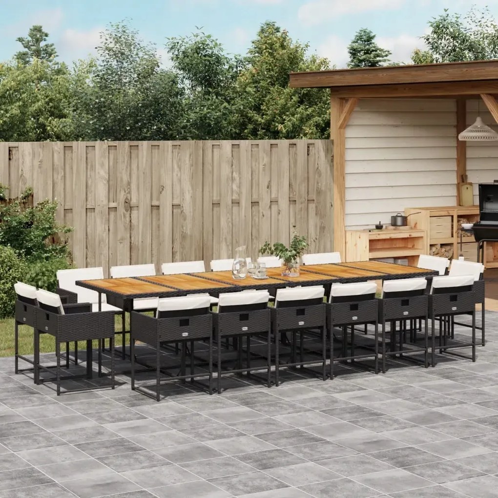 vidaXL 17-dielna záhr. jedálenská súprava s vankúšmi čierna polyratan