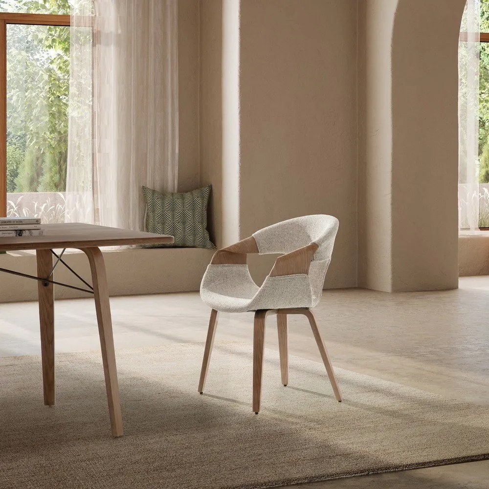 Béžové čalúnené jedálenské kreslá v súprave s podrúčkami 2 ks Elif – MOME