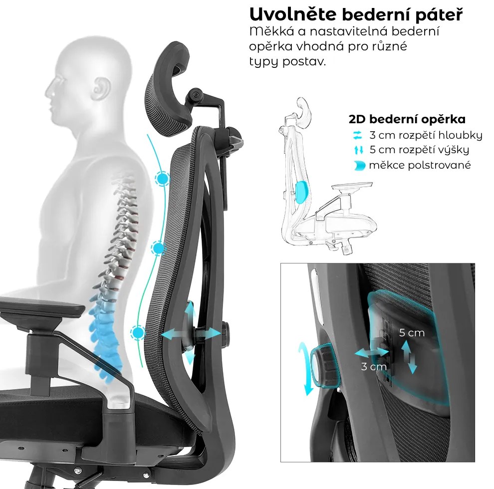 Kancelárska ergonomická stolička Neoseat STEVEN — sieť / látka, čierna, nosnosť 150 kg