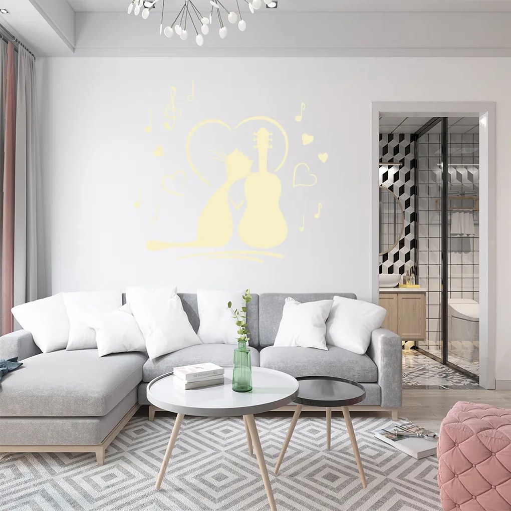 Veselá Stena Samolepka Mačička milujúca hudbu Farba: hnědá, Veľkosť: 80 x 76 cm