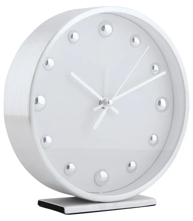 Dizajnové stolové hodiny/budík Karlsson 5970WHbiely, priemer 16 cm