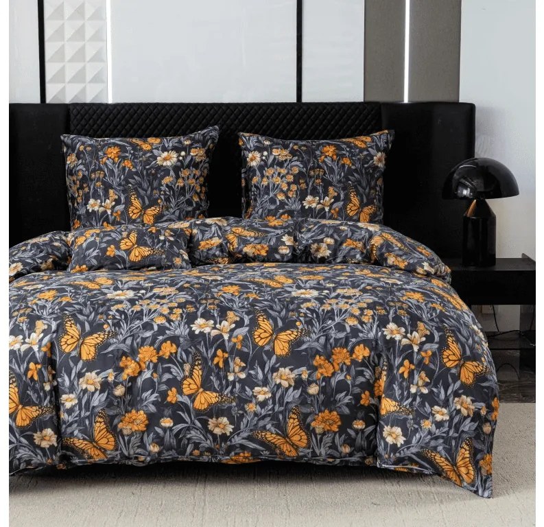 Obliečky z mikrovlákna BUTTERFLY GARDEN modro sivé Rozmer obliečky: 2 ks 70 x 90 cm | 200 x 220 cm