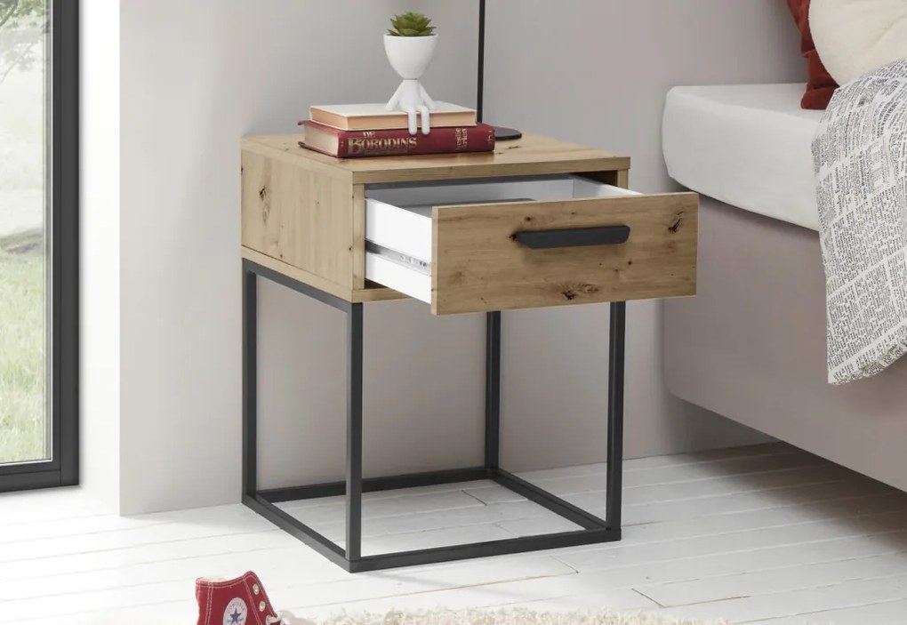 Nočný stolík s 1 zásuvkou Suna, dub artisan