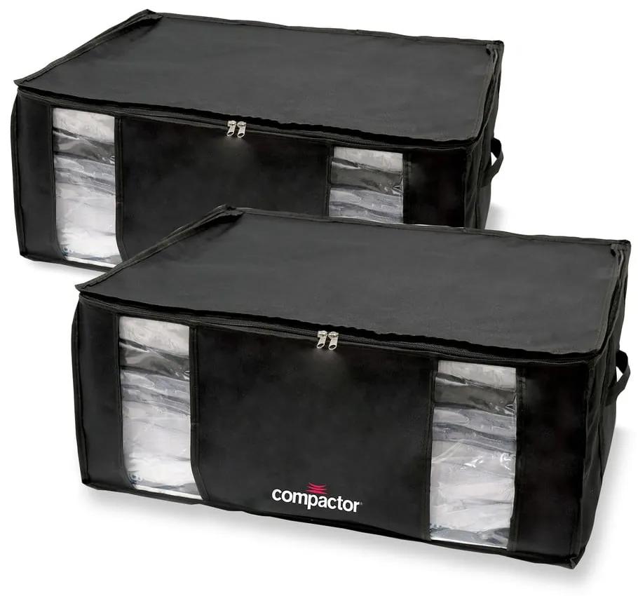 Sada 2 čiernych úložných boxov s vakuovým obalom Compactor Black Edition XXL, 50 x 26,5 cm
