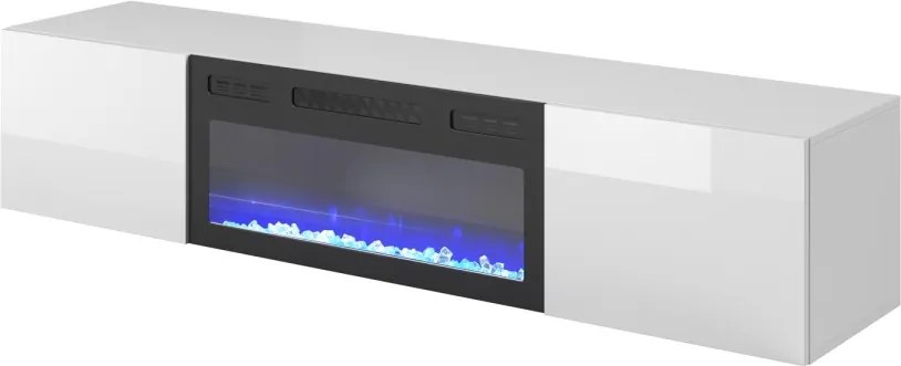 Závesný TV stolík LICO s krbom 180 cm biely