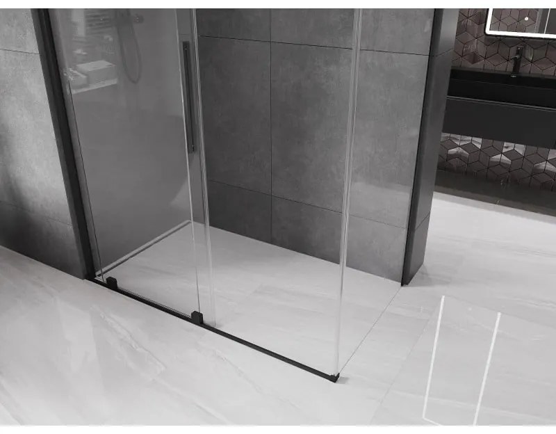 Mexen Velar, sprchový kút s posuvnými dverami 160(dvere) x 80(stena) cm, 8mm číre sklo, čierna matná, 871-160-080-01-70