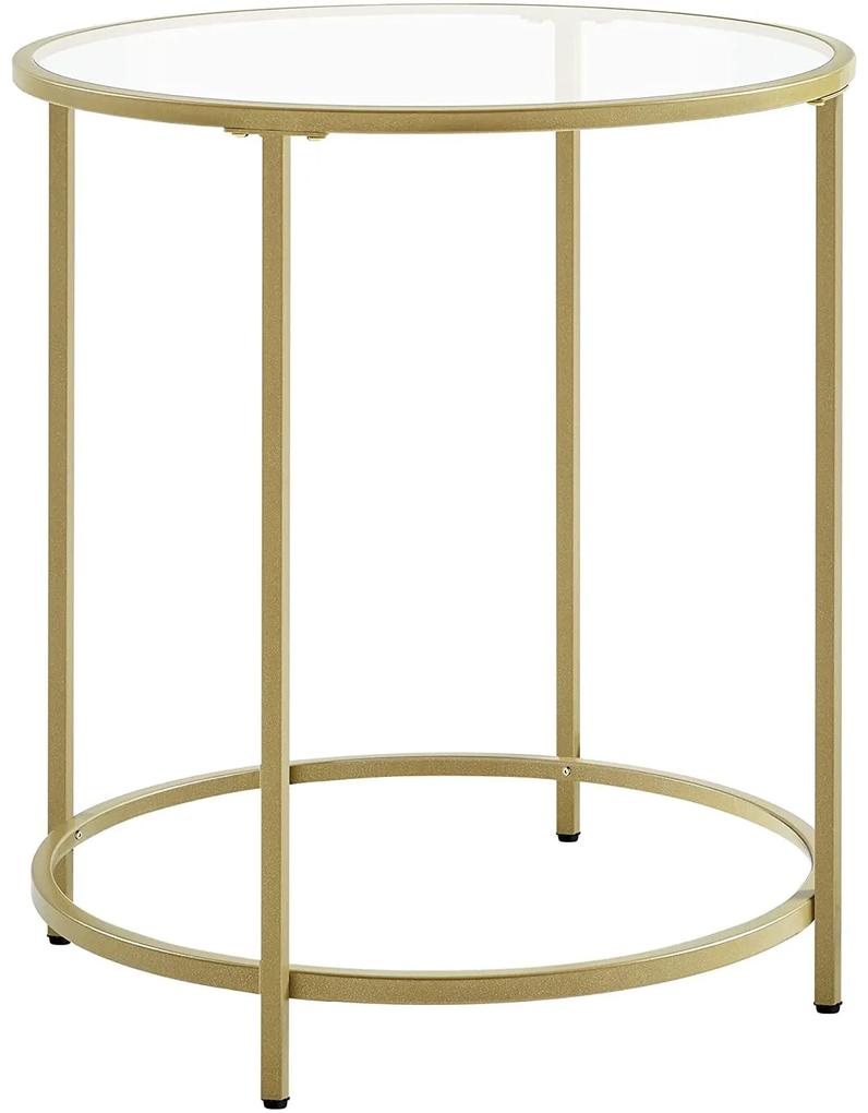 Kovový príručný stolík, sklenený okrúhly stolík, zlatá farba