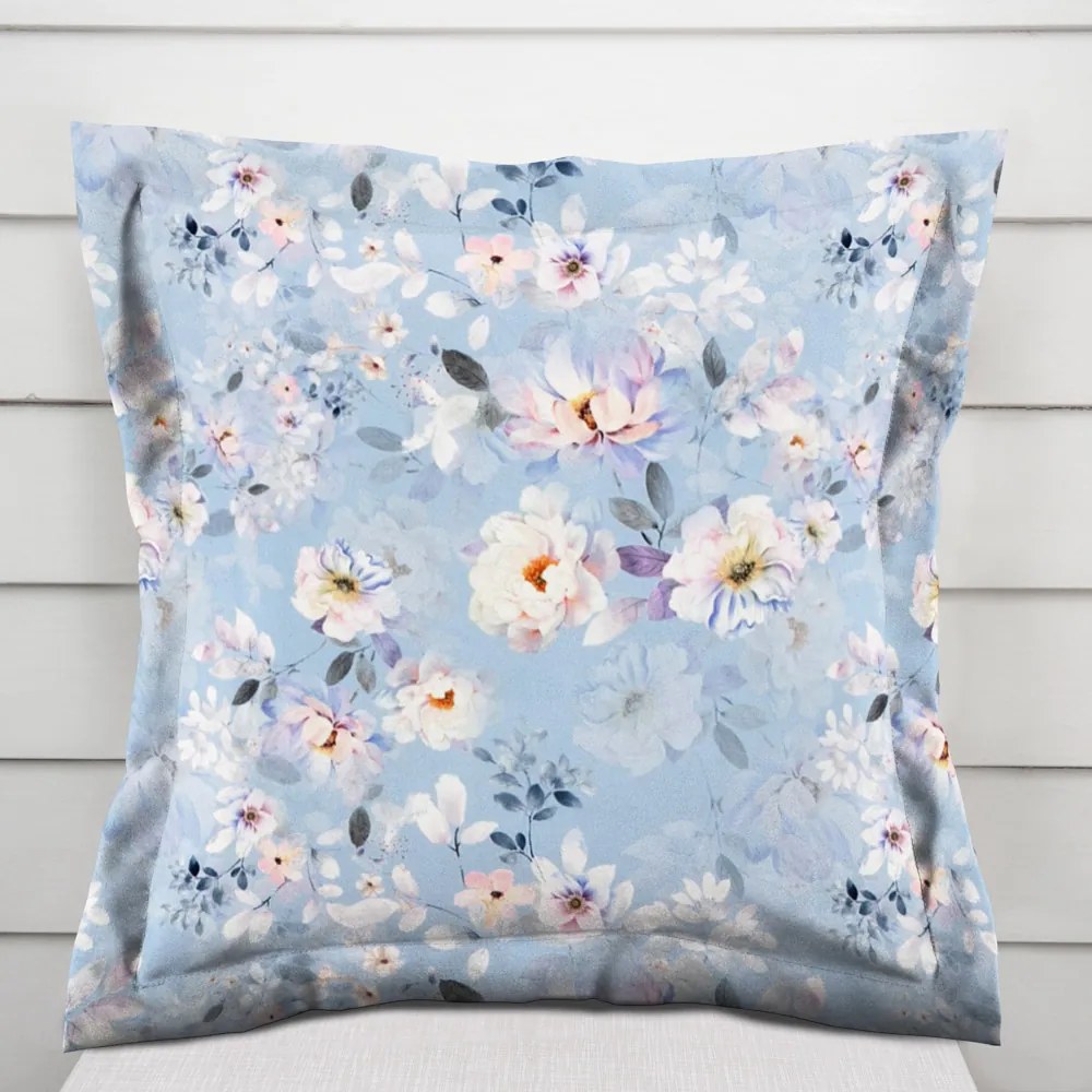 Biante Zamatová obliečka na vankúš s lemom Tamara TMR-044 Jarné kvety na nebesky modrom 45 x 45 cm