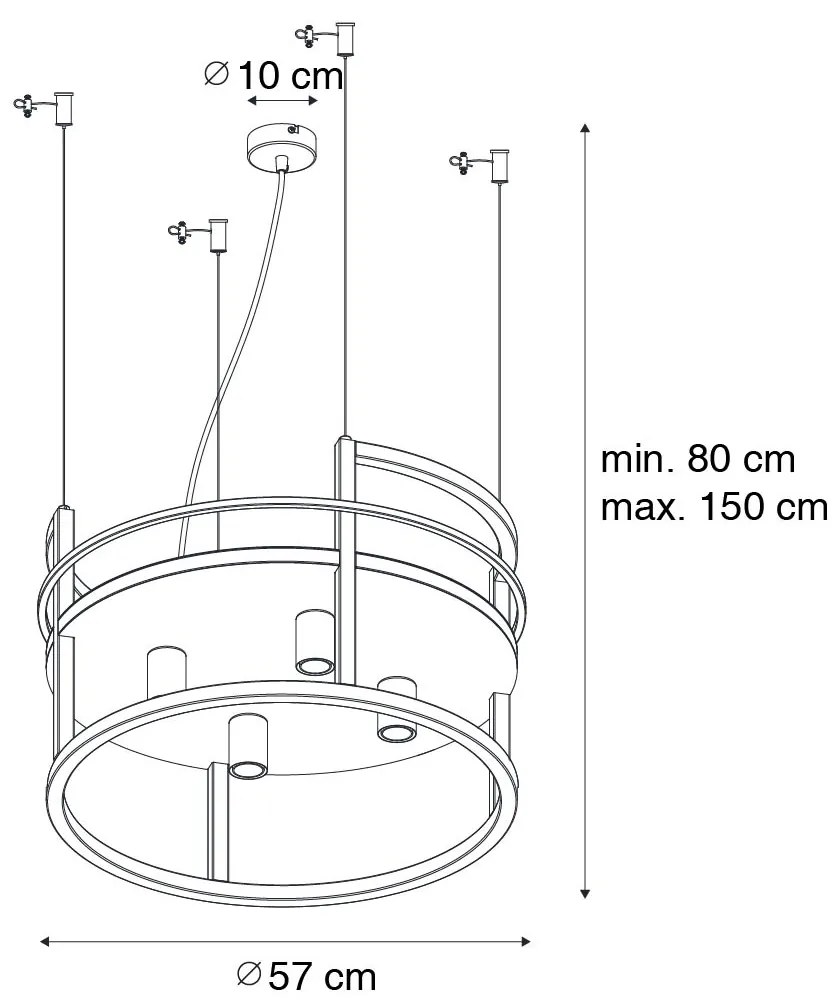 Priemyselné závesné svietidlo čierne s poličkou okrúhle 4-svetlo - Cage Rack