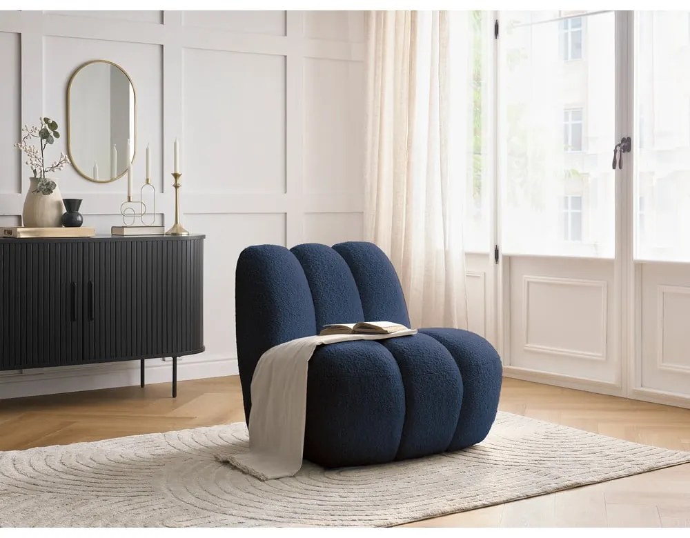 Tmavomodré kreslo z textílie buklé Janissaire – Bobochic Paris