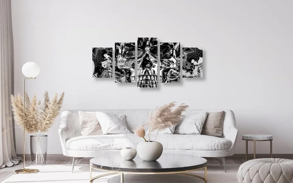 5-dielny obraz umelecká lebka v čiernobielom prevedení - 200x100