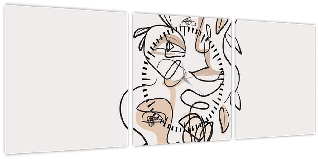Obraz - Line art tváre (s hodinami) (90x30 cm)