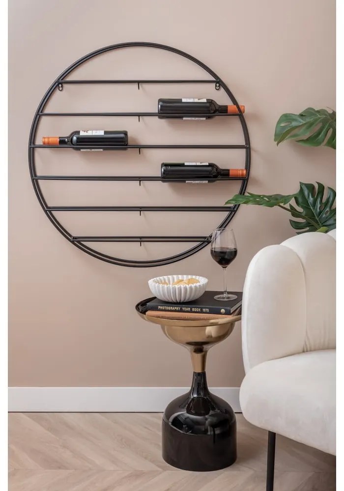 Čierny nástenný kovový regál na víno počet fliaš 12 80x80x9 cm Redondo – PT LIVING