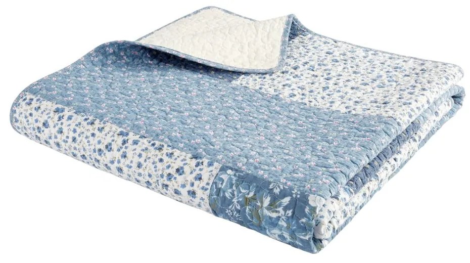 Modrý bavlnený prešívaný pléd 220x230 cm Floral Patchwork – Bianca