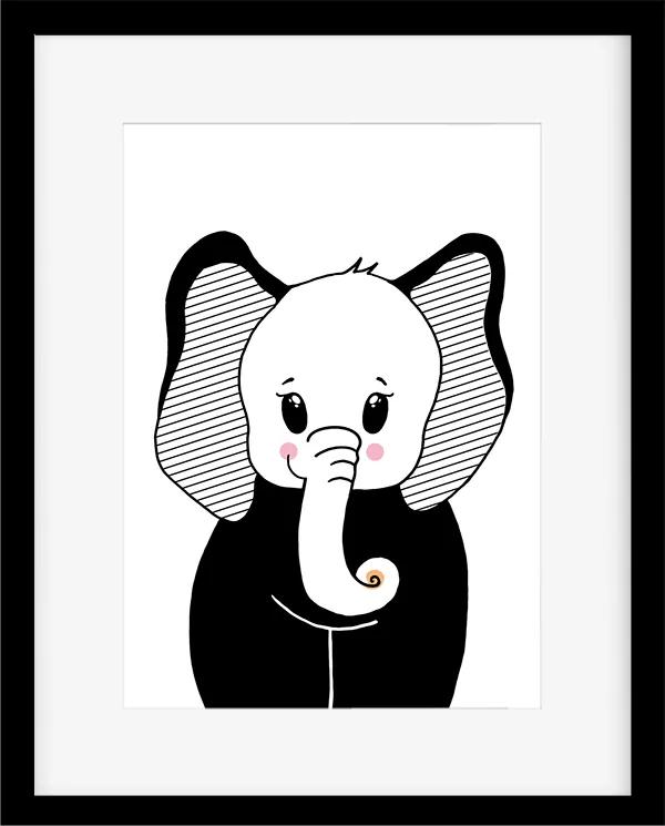 Plagát pre deti - Čiernobiely sloník A3