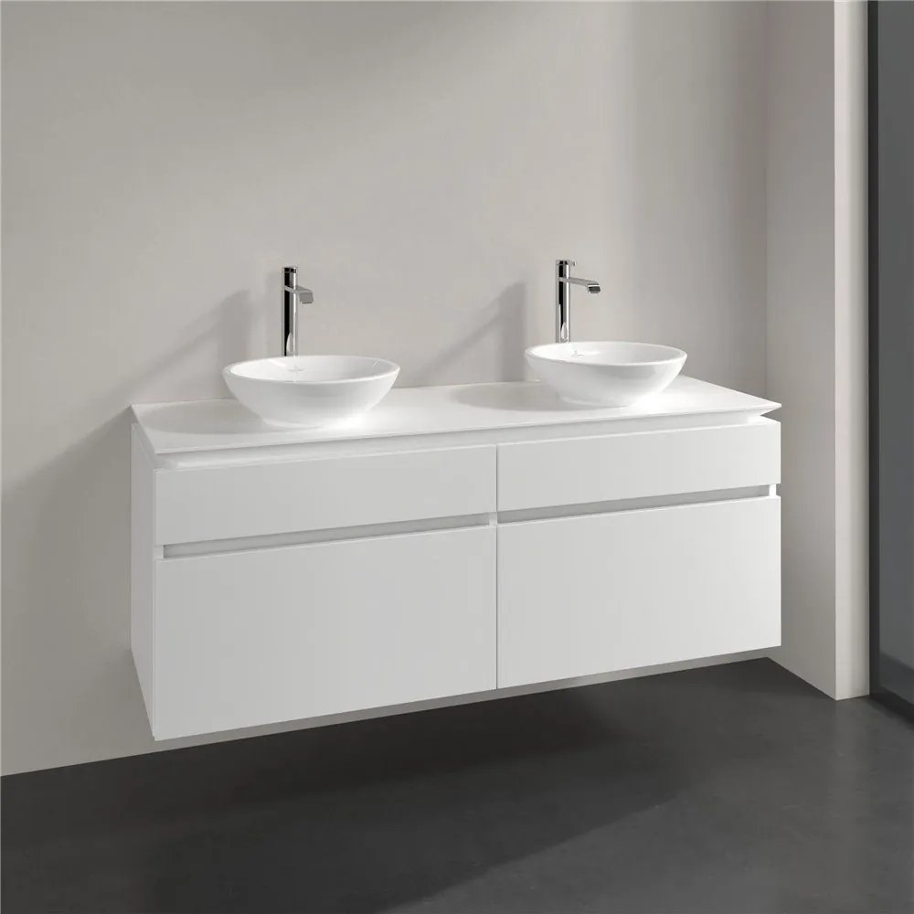 VILLEROY &amp; BOCH Legato závesná skrinka pod dve umývadlá na dosku, 4 zásuvky, 1400 x 500 x 550 mm, White Matt, B59200MS