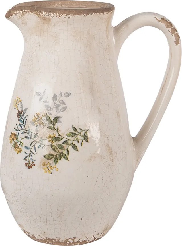 Béžový keramický džbán so žltými kvetmi M - 17*13*22 cm