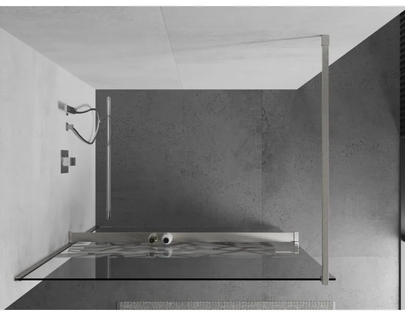 Mexen Kioto+, sprchová zástena Walk-In s poličkou a vešiakom 140 x 200 cm, 8mm číre sklo biely vzor, brúsená oceľ profil, 800-140-121-97-85