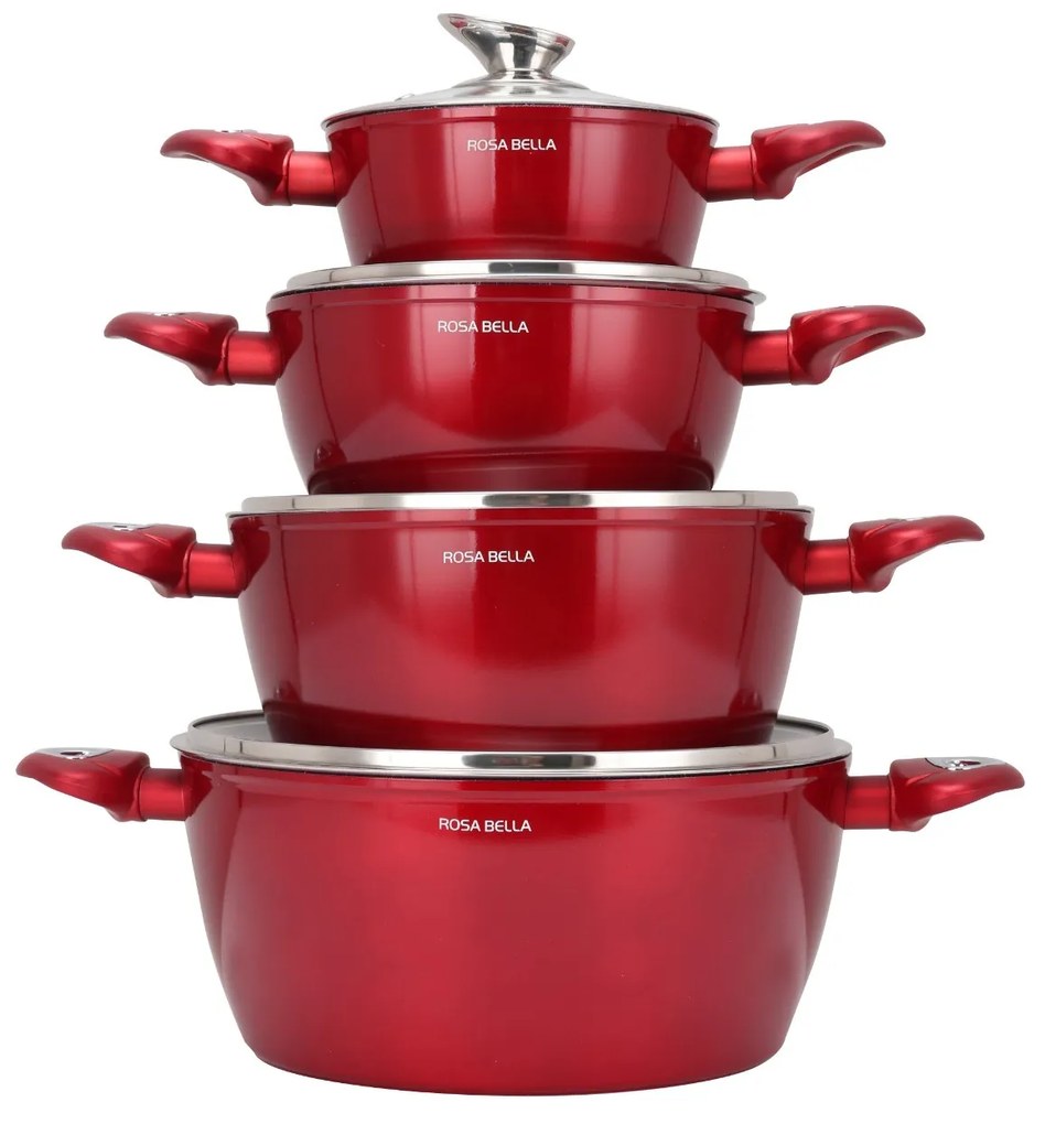 Wellhox ROSA BELLA červená 8-dielna sada hrncov