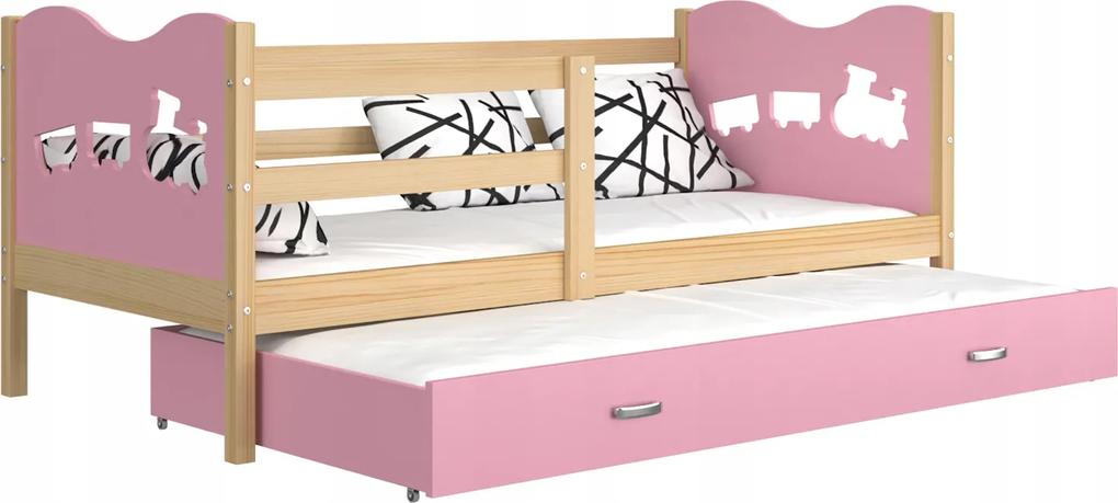 GL Detská posteľ s prístelkou MAX P2 190x80 ružová Farba: Borovica, Motív: Vláčik