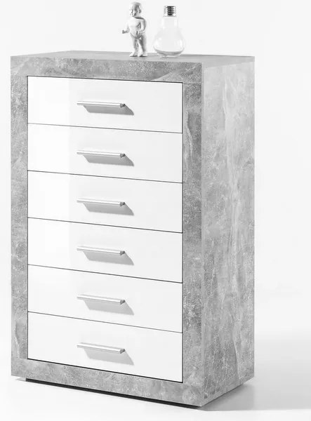 Zásuvková komoda Stone, betón/biela