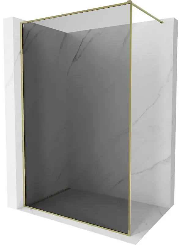 Mexen Kioto-F, sprchová zástena s rámom 140 x 202 cm, 8 mm šedé sklo, zlatý lesklý profil, 800-140-104-50-40