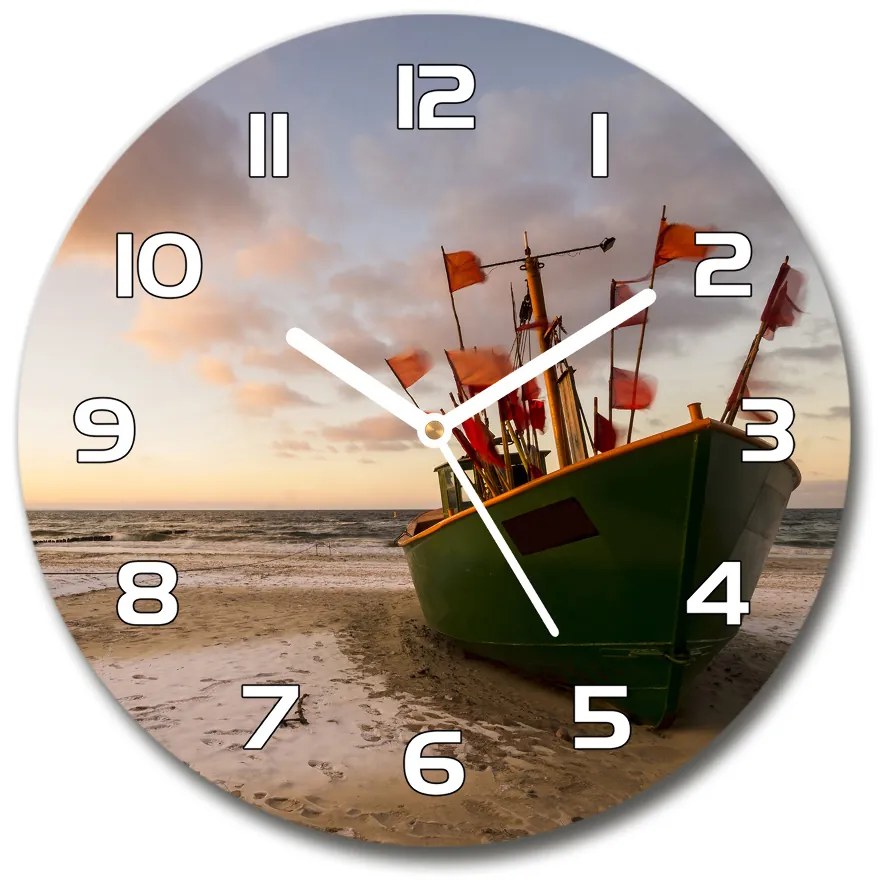 Sklenené hodiny okrúhle Rybárska loď pláž pl_zso_30_f_102494694
