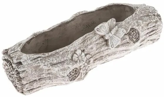 Betónový kvetináč Kmeň s motýľom, 29,5 x 8 x 11 cm