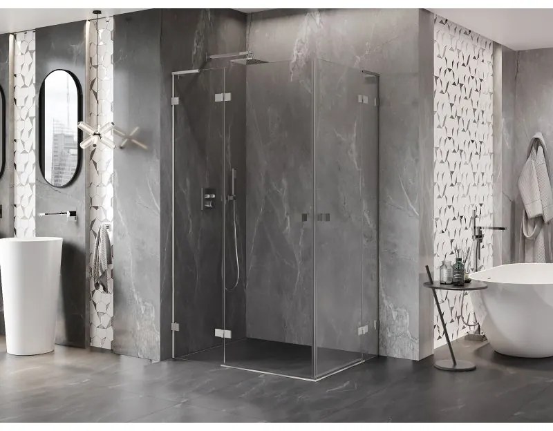 Mexen Lunar, L Duo výklopný sprchový kút 85 x 80 cm, 8mm číre sklo, oceľový profil, 834L-085L-080P-97-00