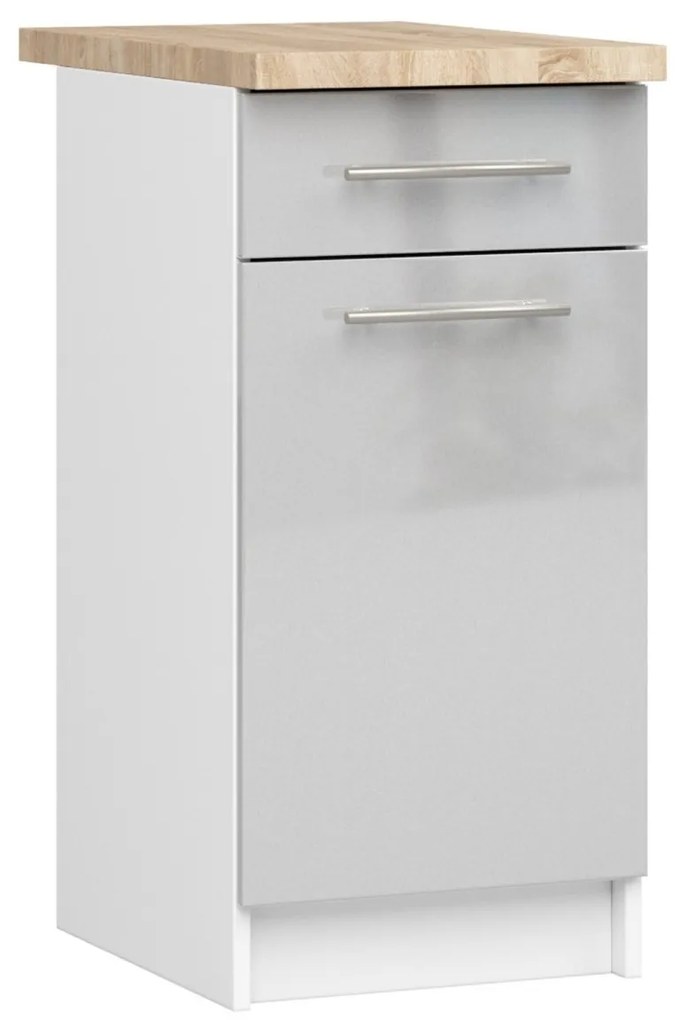 Kuchynská skrinka Olivie S 40 cm 1D 1S biela/metalický lesk/dub sonoma