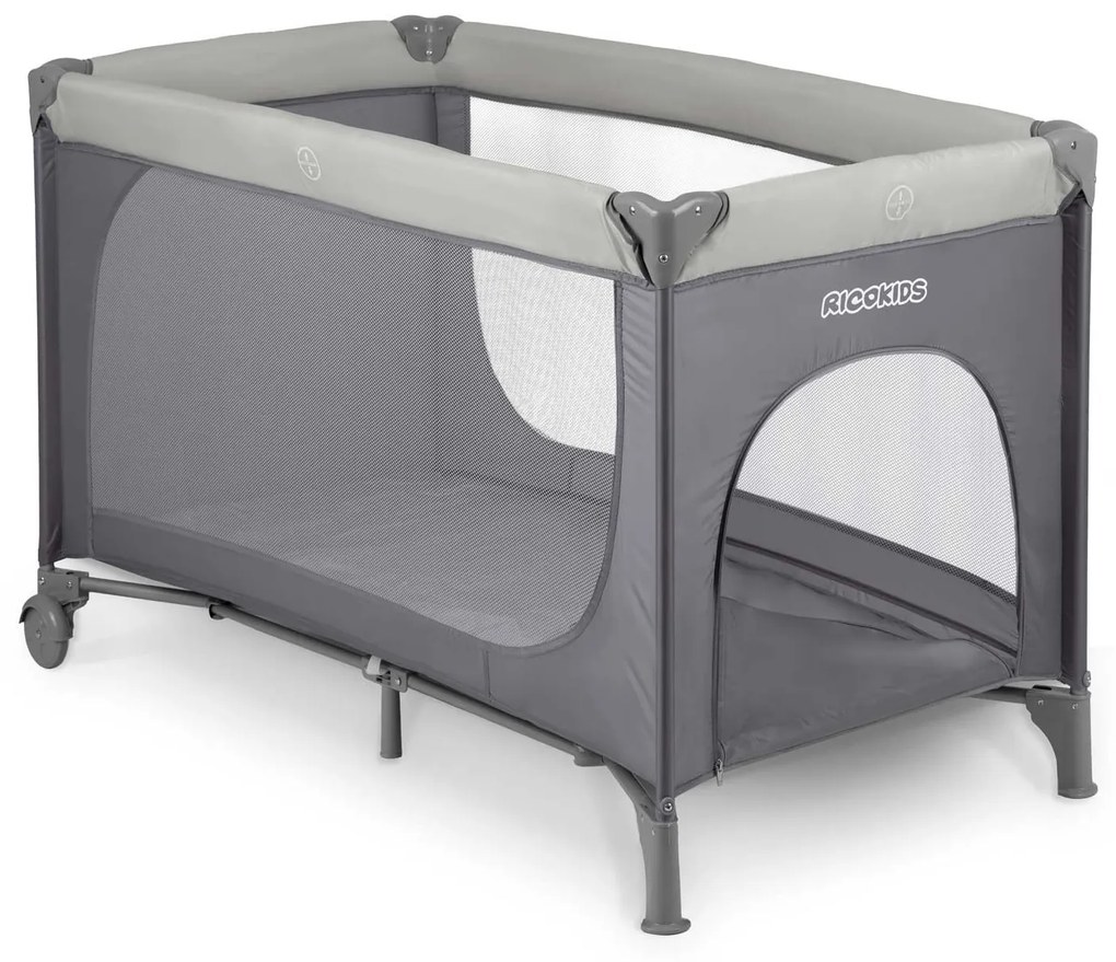 Ricokids Cestovná postieľka + matrac + taška125 x 65 x 78 cm RK-240 svetlosivá