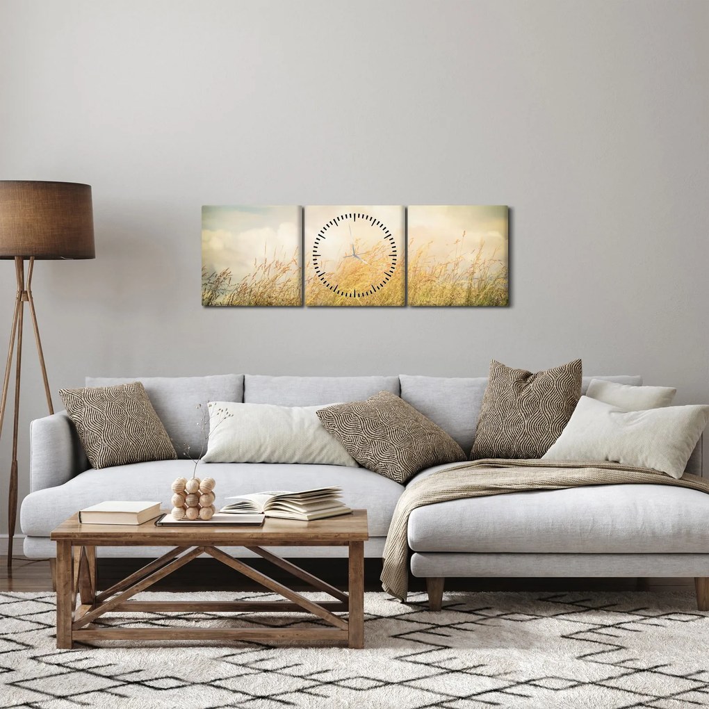Obraz - Pole na jeseň (s hodinami) (90x30 cm)