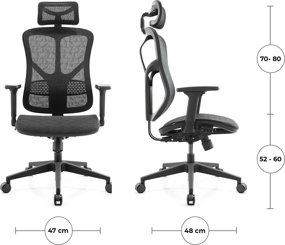 Ergonomická sieťovaná kancelárska stolička MOSH Airflow 521 – čierna
