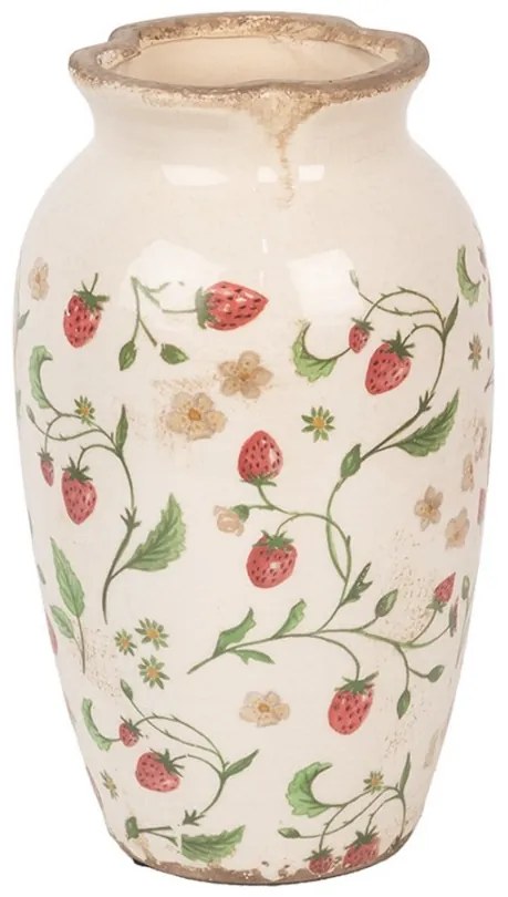 Béžová keramická váza s jahôdkami Wild Strawberries S - Ø 16*27 cm