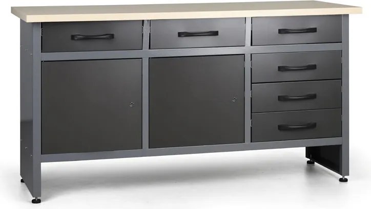 Pracovný stôl do dielne G1, 840 x 1600 x 600 mm, 6 zásuviek, 2 skrinky