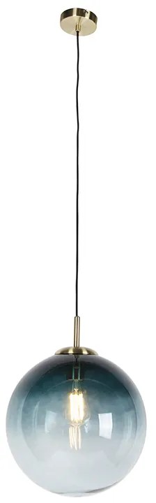 Art Deco závesné svietidlo mosadz s oceánskym modrým sklom 33 cm - Pallon