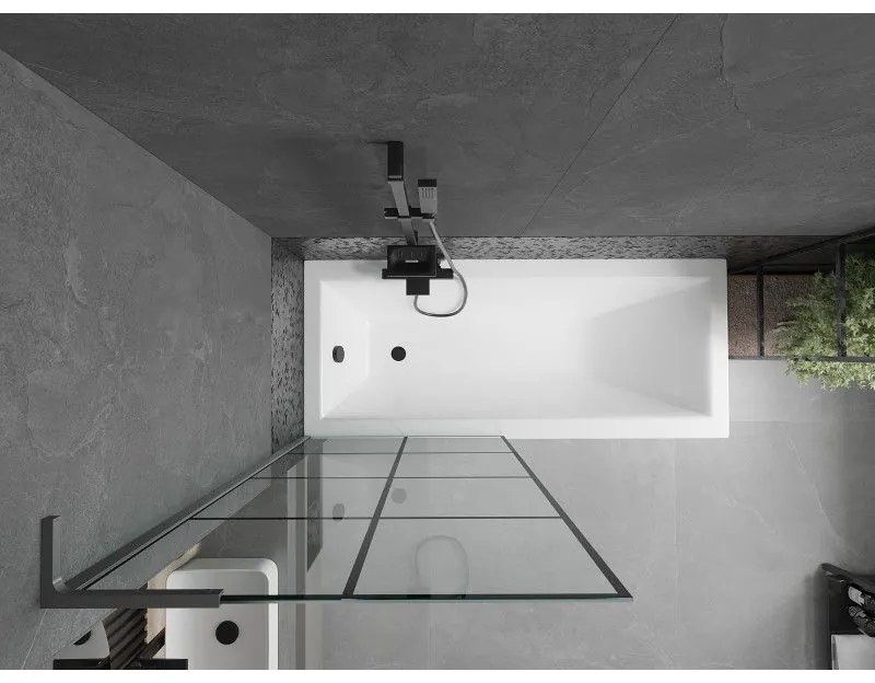 Mexen Next L, 1-krídlová vaňová zástena 80 x 150 cm, 6mm číre sklo-čierny vzor, grafitový profil, 895-080-000-03-77-95