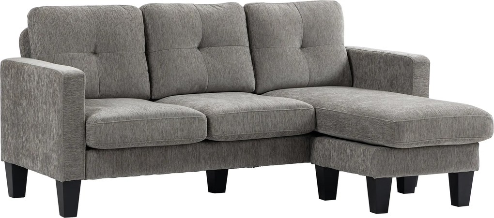 HOMCOM Rohová Sedacia Súprava L-tvarovaná Potiahnutá Polyesterom s Prevratným Chaise Longue a 3 Vankúšmi do Obývacej Izby, Nosnosť 180 kg, 186x130x84
