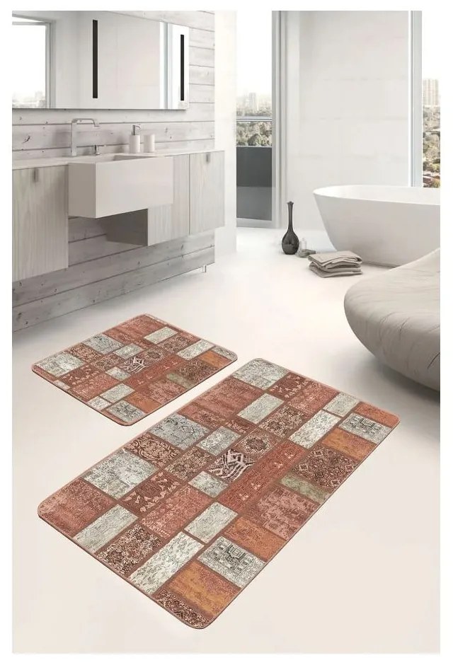 Hnedé zamatové kúpeľňové predložky v súprave 2 ks 60x100 cm – Mila Home