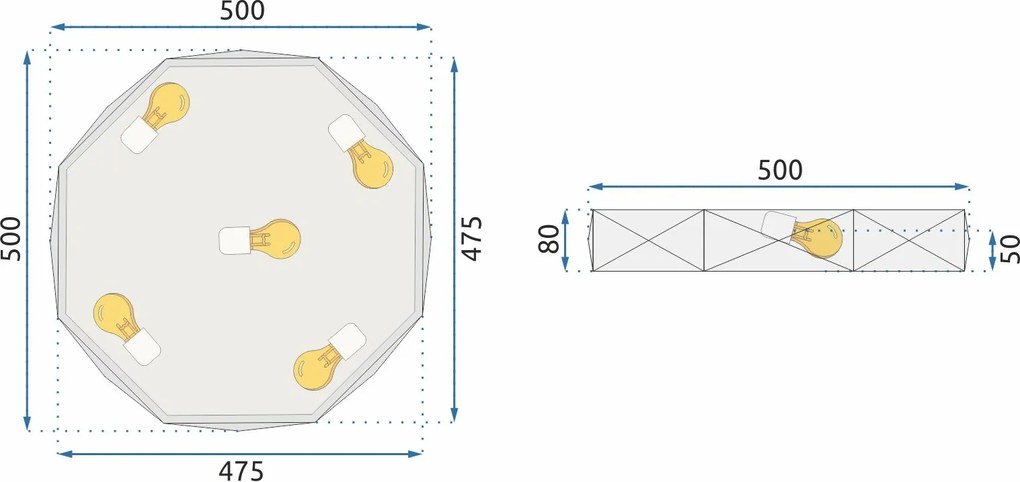 Toolight - Stropné svietidlo Diamond 50cm E27 5x60W APP863-C, čierna, OSW-08959