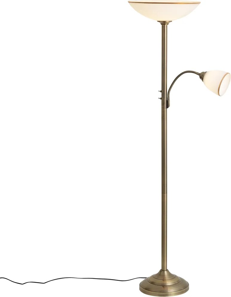 Klasická stojaca lampa bronzová s opálovým sklom 2-svetlá - Katarina