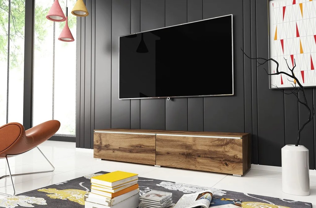 AKCIA - TV stolík s výklopnými dvierkami Lowboard D 140 cm - dub wotan