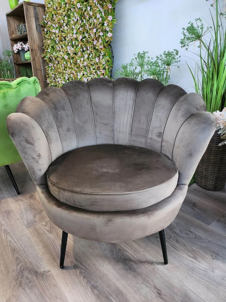 Hnedé dizajnové zamatové kreslo 77cm