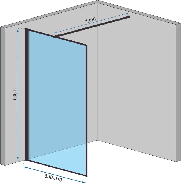 Sprchová zástena BLER 90 cm s policou a vešiakom na uteráky - čierna matná - číre sklo