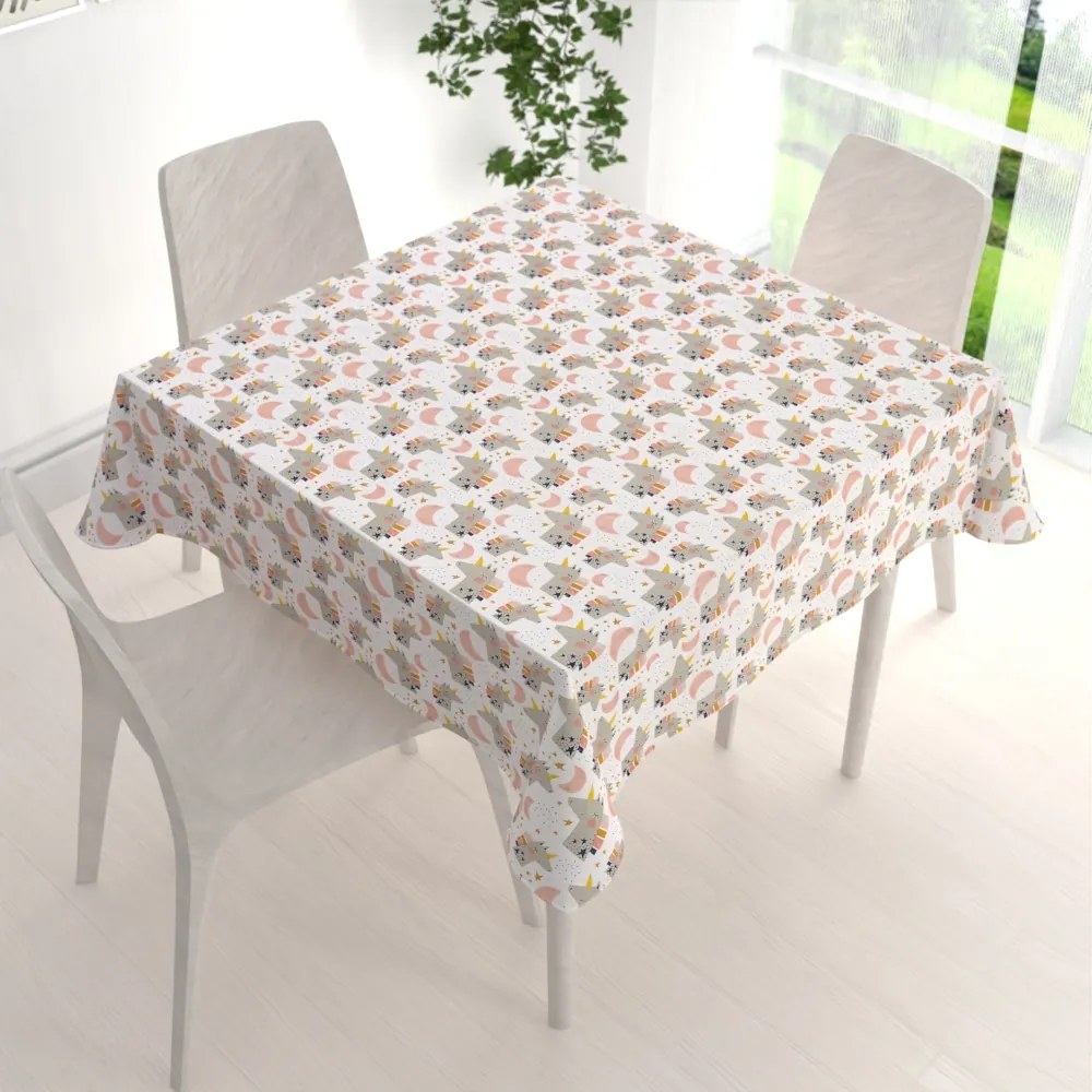 Biante Detský bavlnený štvorcový obrus Sandra SA-562 Spiace jednorožce medzi hviezdičkami na bielom 80x80 cm
