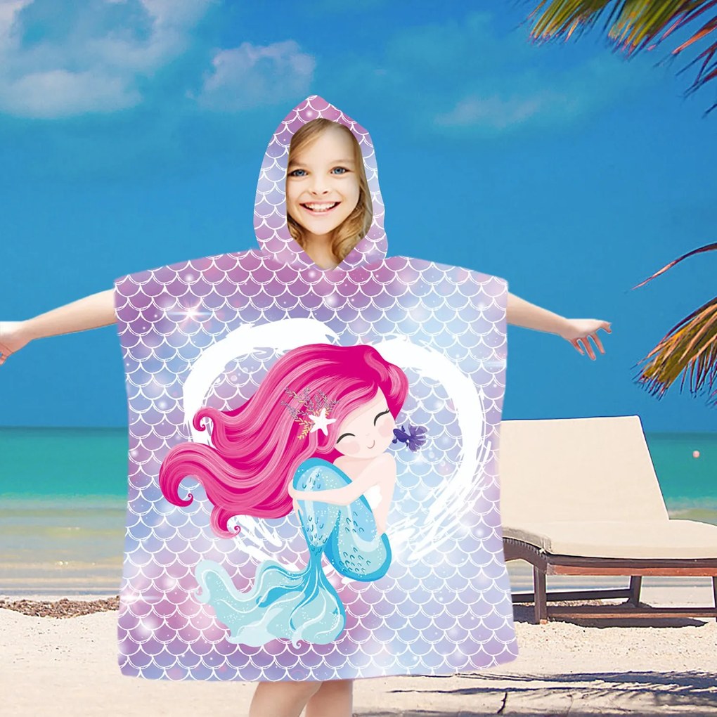 Detské pončo MERMAID ružové 60x90 cm