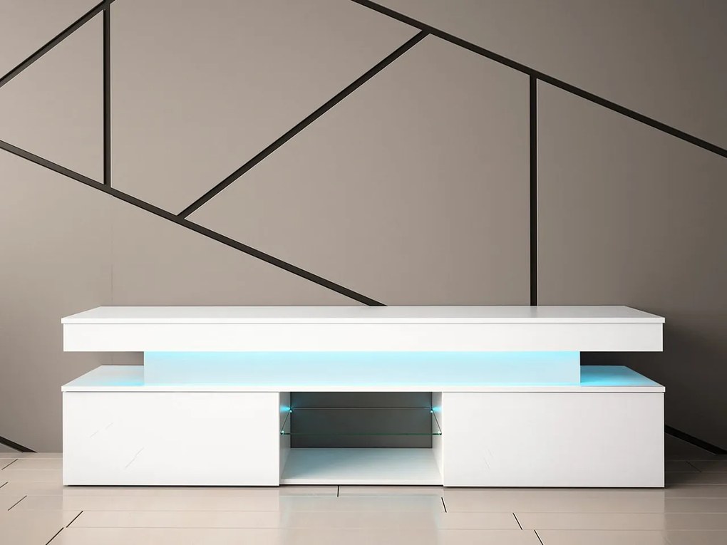 TV stolík/skrinka s LED osvetlením Lestirola 2D 190, Farba: biela / biely lesk